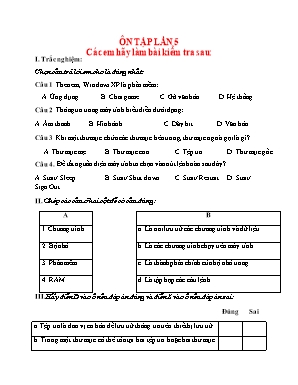 Đề ôn tập lần 5 môn Tin học Lớp 6 trong khi nghỉ dịch Covid-19